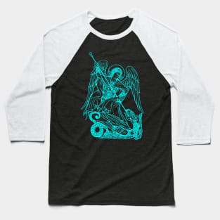 Saint Michael vanquishing the dragon (blue neon) Baseball T-Shirt